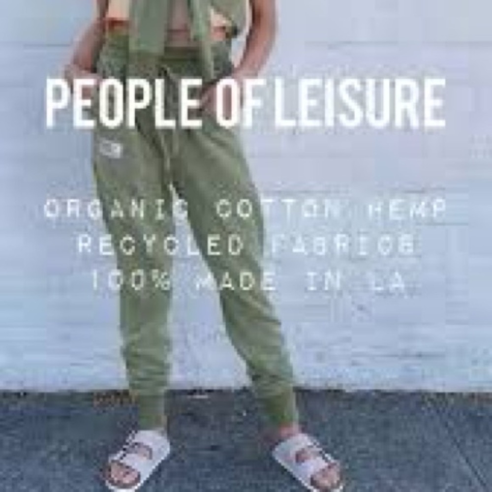People of Leisure Green Joggers Size L Organic Cozy Lounge Sweatpants - Picture 6 of 11
